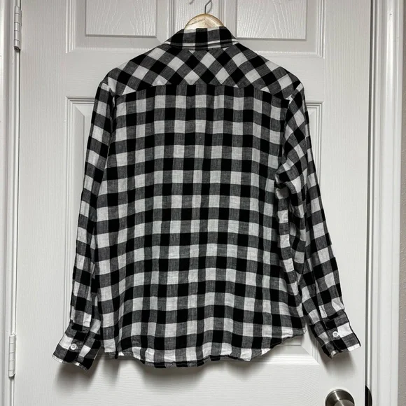Karen Kane Black and White Check Cuffed Sleeve Button Down Shirt Size M Linen - Picture 3 of 13